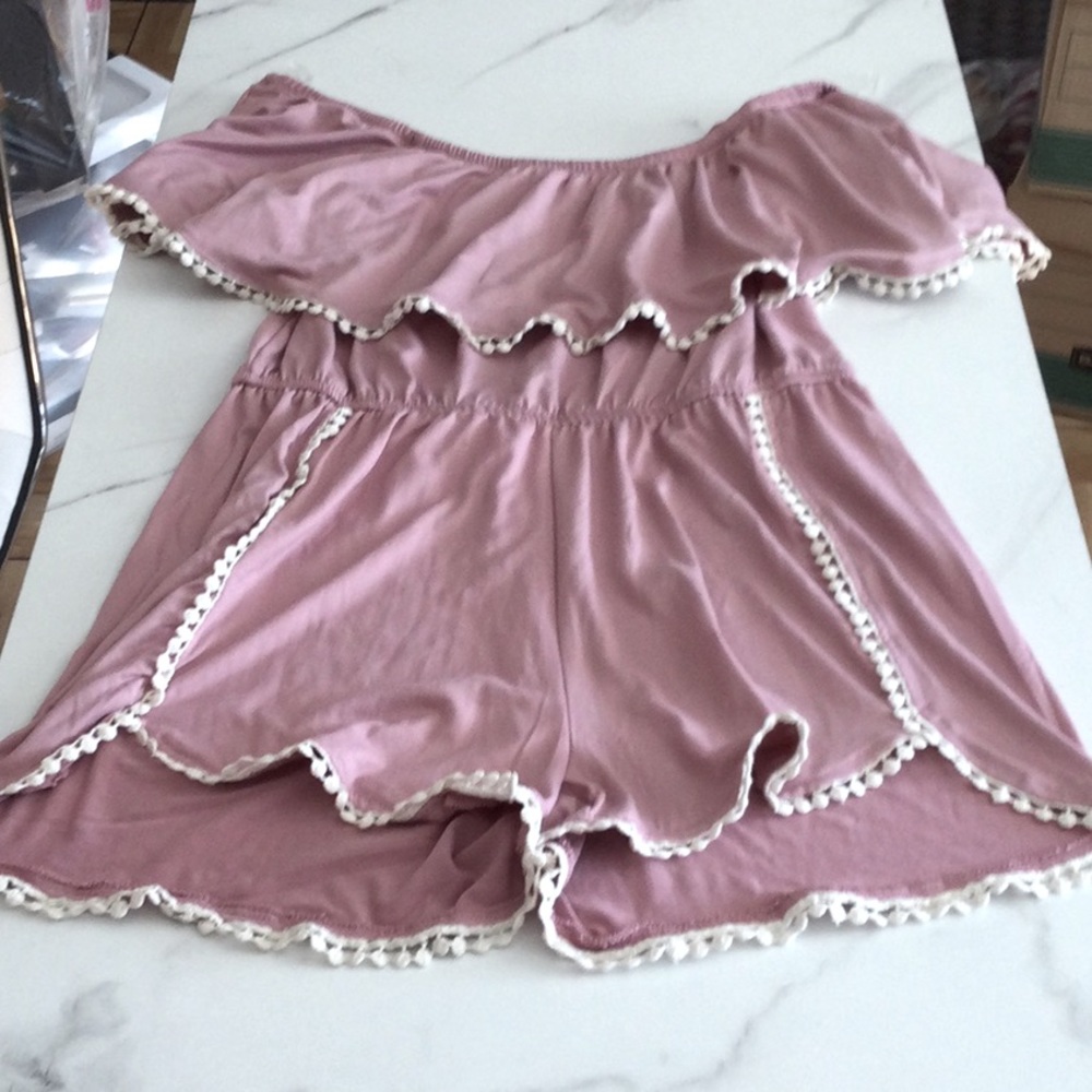 Rue 21 pink off the shoulder romper, small.
